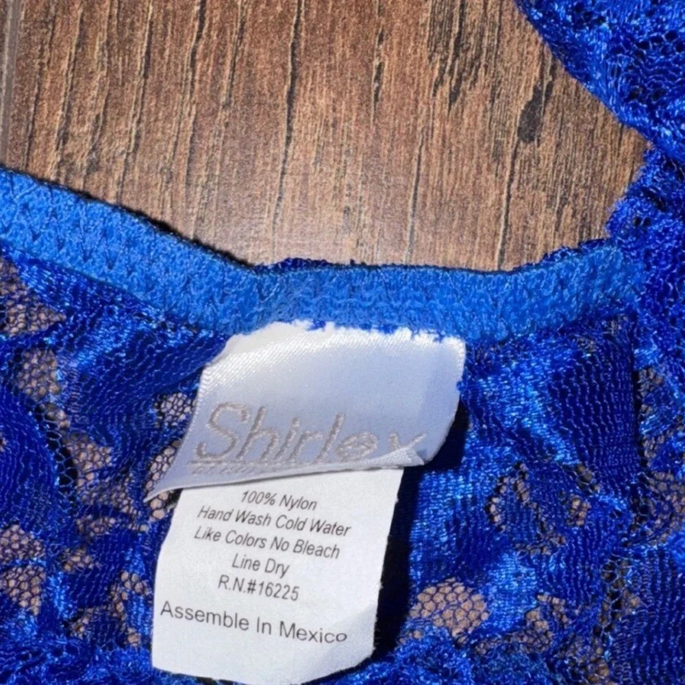 Coquette Y2K Blue Lace‎ Babydoll Lingerie Top Women Size S Floral Ribbon Tie